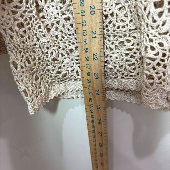 VTG Hand Crochet Ivory Cardigan Open Weave M Festival Boho 90s Y2K Cottagecore - Picture 5 of 9